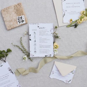 White Wildflower Boho Details Card, Inviti botanici floreali colorati, Rustic Barn Wedding Suite, Cancelleria matrimonio stravagante a prezzi accessibili
