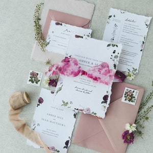 Rosa Wildflower Boho Details Card / Inviti botanici floreali colorati / Suite per matrimoni fienile rustico / Cancelleria per matrimoni stravagante a prezzi accessibili
