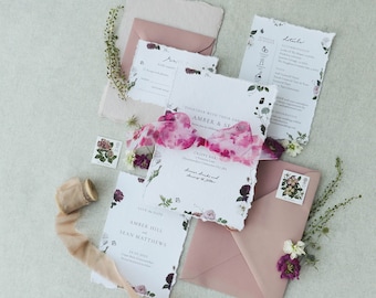 Pink Wildflower Boho Details Card | Colourful Floral Botanical Invites | Rustic Barn Wedding Suite | Affordable Whimsical Wedding Stationery