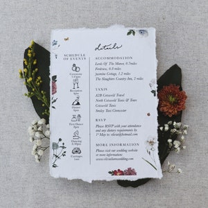 Biglietto con dettagli Boho Wildflower / Inviti botanici floreali colorati / Suite nuziale in fienile rustico / Cancelleria per matrimoni stravaganti a prezzi accessibili