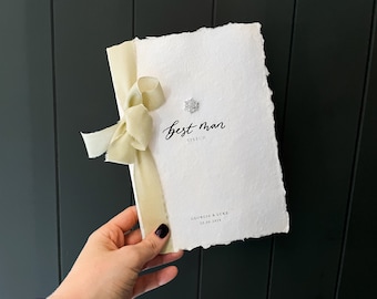 Wedding Best Man Book | Set of 2 | Write Your Own Vows | Personalised Modern Minimal Ribbon Wedding Speech Book