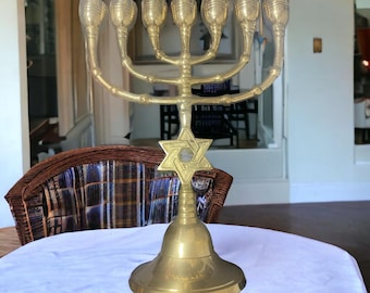 Menorah Candle Holder Seven Branch Menora With Star Of David Brass Copper From Israel Height 9 Inches