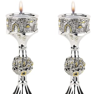 Shabbat Candlesticks Candle Holders Jerusalem Electroform silver 925