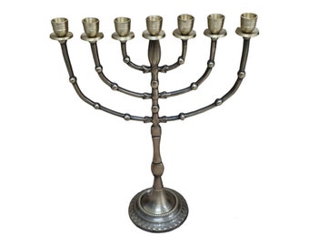 Menorah 7 Seven Branches Menora 15 inches Antique height brass copper From Israel Oil Lamp