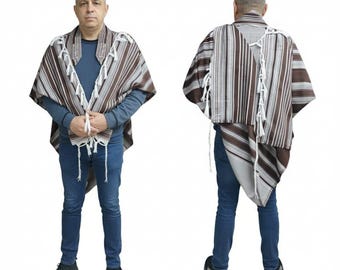 Pure Wool Tallit Prayer Shawl, Brown Pink Stripes, Custom Name Embroidery Option