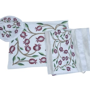 Talit pour femme/fille Châle de prière juif traditionnel brodé de grenades, 100 % casher d'Israël, sac et kippa inclus.