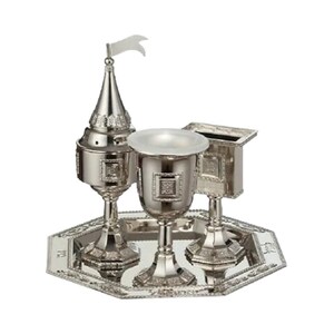 JERUSALEM Shabbat Havdalah Set Spice Box Wine CUP Havdalah Candle Holder Tray 4 parts image 4