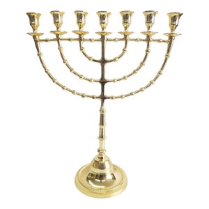 Authentic Temple Oil Menorah Menora Gold Plated Candle Holder modern from Jerusalem Israel 18'' / 46cm EMS Express ship