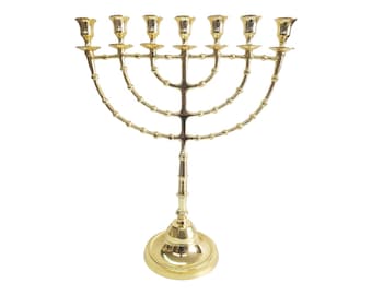 Autentico portacandele Temple Oil Menorah Menora placcato oro moderno da Gerusalemme Israele 18'' / 46cm Nave EMS Express