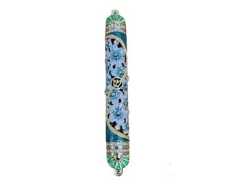 Beautiful Mezuzah Mezuzahs Decorative Case Bless This House Crafted in Heavy Brass Door Mezuza Case 6" Israel Judaica Green