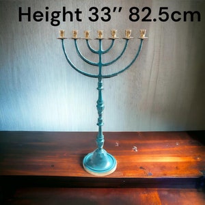 Huge Big Temple Menorah Brass From Holy Land Jerusalem Size 33" (82.5 cm) paina plated