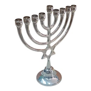 Hanukkah 9" Menorah 9 Branch Lamp in Elegant New Design Judaica Art Star of david Nickel plated