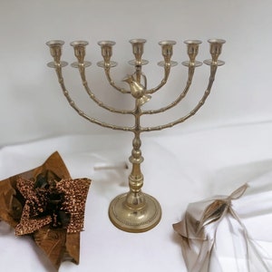 Classic Brass Seven Light Lamp - Inspired by the Temple Tradition - Elegant Home Decor from Israel