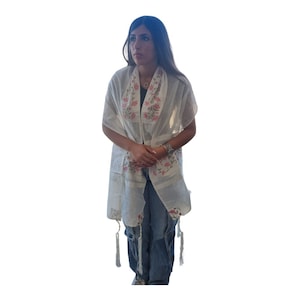 Talit pour femme, fille, bat mitzvah, châle de prière juif traditionnel, soie artificielle brodée d'israël, sac et kippa inclus