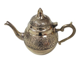 Handmade Copper Brass Teapot Artisan Kettle with Nickel Lining, Judaica Gift Kitchen Decor