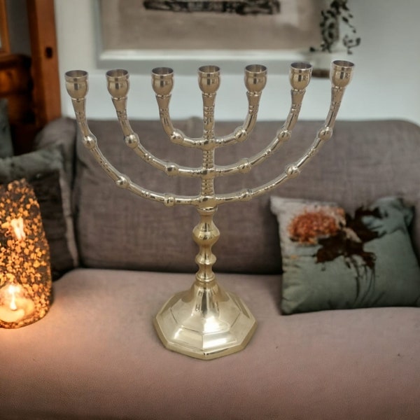 Messianic Brass branch gold Copper Menorah Menora 9" 23cm Israel 7 Candle Holder From Israel