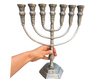 Menorah Jerusalem Temple 14 inch Height 35 cm 7 Branches Silver Color XL