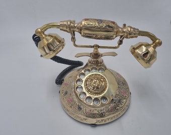 Brass Telephone Gold finish style Royal landline Nautical Telephone, Brass Telephone Rotary dial full working Telephone Brass Gift