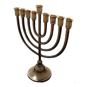 Hanukkah Menorah 9 branch 10 Inch - Modern Contemporary Menorah Chanukah Chanukia Brass  - Jewish Judaica Gift