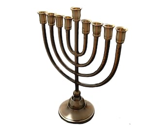 Hanukkah Menorah 9 branch 10 Inch - Modern Contemporary Menorah Chanukah Chanukia Brass  - Jewish Judaica Gift