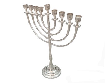 Hanukkah Menorah 9 branches 16" 40cm - Menorah contemporaine moderne Chanukah Chanukia en laiton nickelé - Cadeau Judaica juif