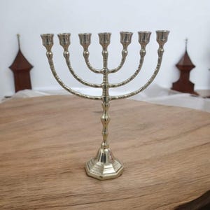 Menorah 7 Branched Seven Branch gold Branches Menora candle holder modern 12 inches (30cm) Height Brass From Israel