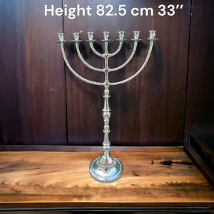 Menorah Huge Big 7 branch Temple Menora church Brass In nickel Plated From Holy Land Jerusalem Size 33 " (82.5 cm)