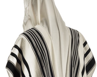 Kosher Tallit Prayer Shawl 100% wool 55x75"/140x190cm Black Color Stripe it came with atara