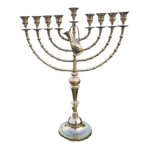 Hanukkah Hanukkiahs Hanukkiah menorah 22.5" Inch (56cm) Height 9 Branch Branches Brass copper Gug For Oil Glasses Or Candles EXPRESS SHIP