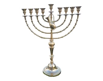 Hanukkah Hamukkia menorah 22.5" Inch (56cm)  Height 9 Branch Branches Brass copper + Gug For Oil Glasses Or Candles EXPRESS SHIP