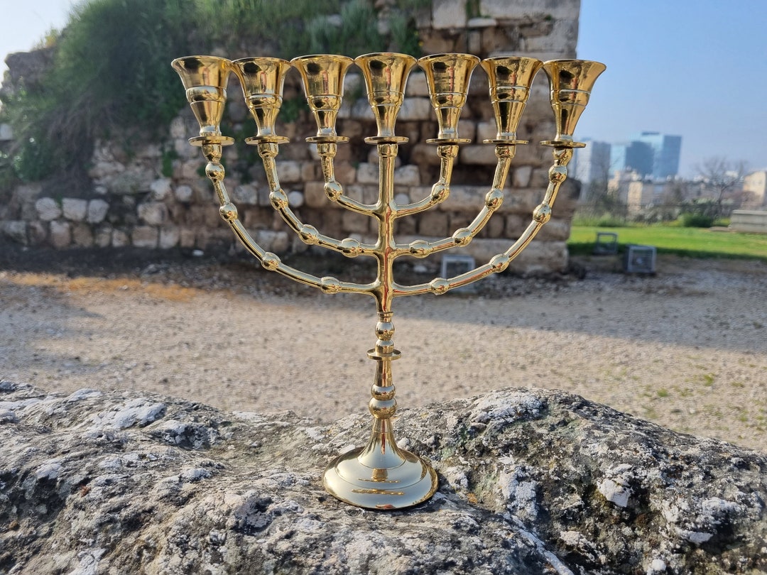 Menorah 7 Seven Branches Menora 10.5 Inches 27cm Height Brass Copper