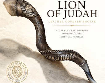 Lion of Judah Leather Covered Kudu Shofar (36"-40"), Authentic Kosher Horn
