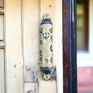 Handwritten Kosher Mezuzah Scroll with Red Enamel & Pearl Case - Authentic Judaica Gift for New Home, Housewarming