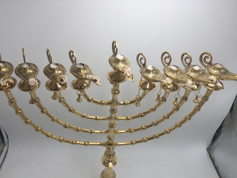 Hanukkah Hamukkia Oil menorah 22 Inch Height Aladdin ladin 9 Branches Brass copper image 3