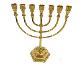 Menorah Jerusalem Temple 6.8" Inch Height 17 Cm 7 Branches Brass - Medium Size