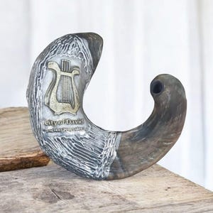 24&quot; Ram&#39;s Horn Shofar: Silver Plated King David Harp, Kosher Judaica