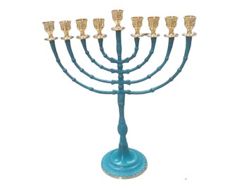 Hanukkah Menorah 9 branch 16"  40cm - Modern Contemporary Menorah Chanukah Chanukia brass Patina plated - Jewish Judaica Gift