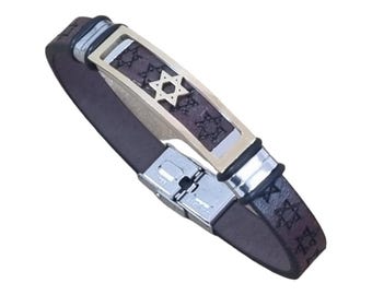 Handmade Black Braided Leather Bracelet – Menorah & Star Of David, Messianic Jewish Symbol