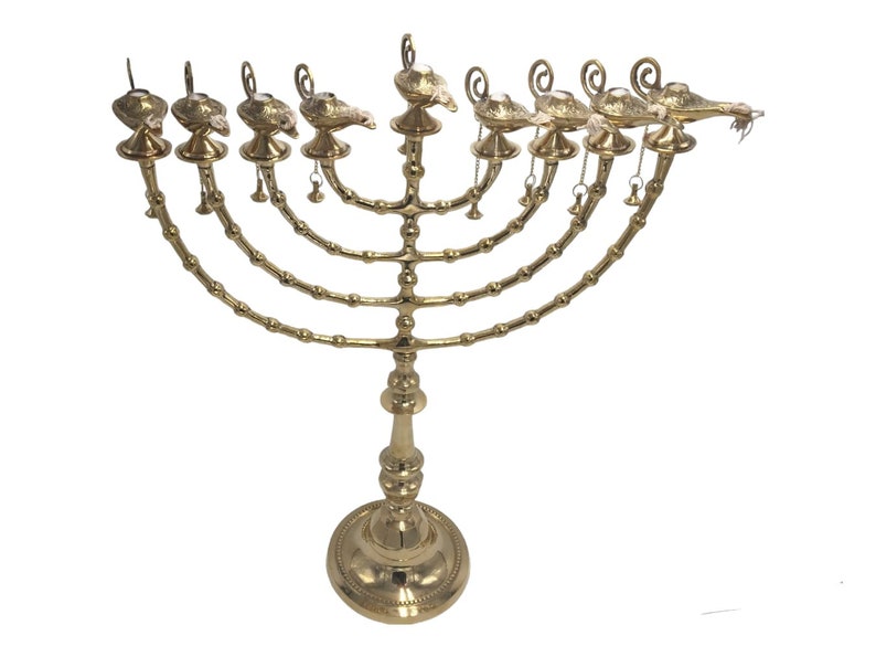 Hanukkah Hamukkia Oil menorah 22 Inch Height Aladdin ladin 9 Branches Brass copper image 4