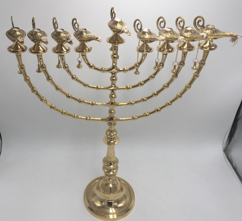 Hanukkah Hamukkia Oil menorah 22 Inch Height Aladdin ladin 9 Branches Brass copper image 2