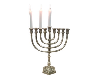 Hanukkah Menorah 9 branch 12 Inch - Modern Contemporary Menorah Chanukah Chanukia Brass - Jewish Judaica Gift