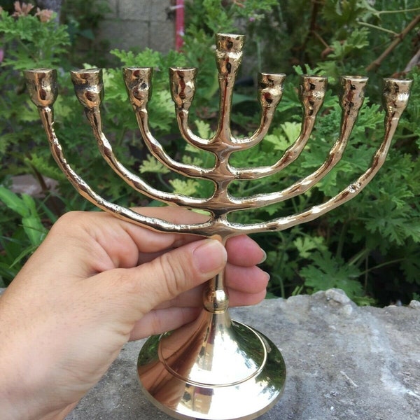 Hanukkah Hanukkia menorah 6.5" Inch Height 9 branch gold Branches Brass copper menorahs for chanukah