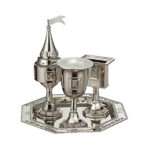 JERUSALEM Shabbat Havdalah Set Spice Box Wine CUP Havdalah Candle Holder Tray 4 parts image 3