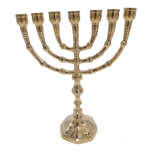 Classic Gold Brass Menorah | 8-Inch 7-Branch Candle Holder | Traditional Jewish Home Decor | Authentic Judaica Gift | Spiritual Symbol