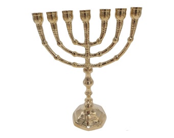 Menorah Candel holder modern  7 Seven Branches Menora 8 inches height brass copper From Israel