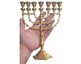 Messianic Brass branch gold Copper Menorah Menora 10" 25cm Israel 7 Candle Holder From Israel