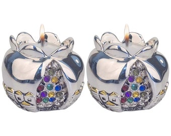 Shabbat Candlesticks Travel Box Candle Holders Pomegranate Electroform silver 925 Choshen