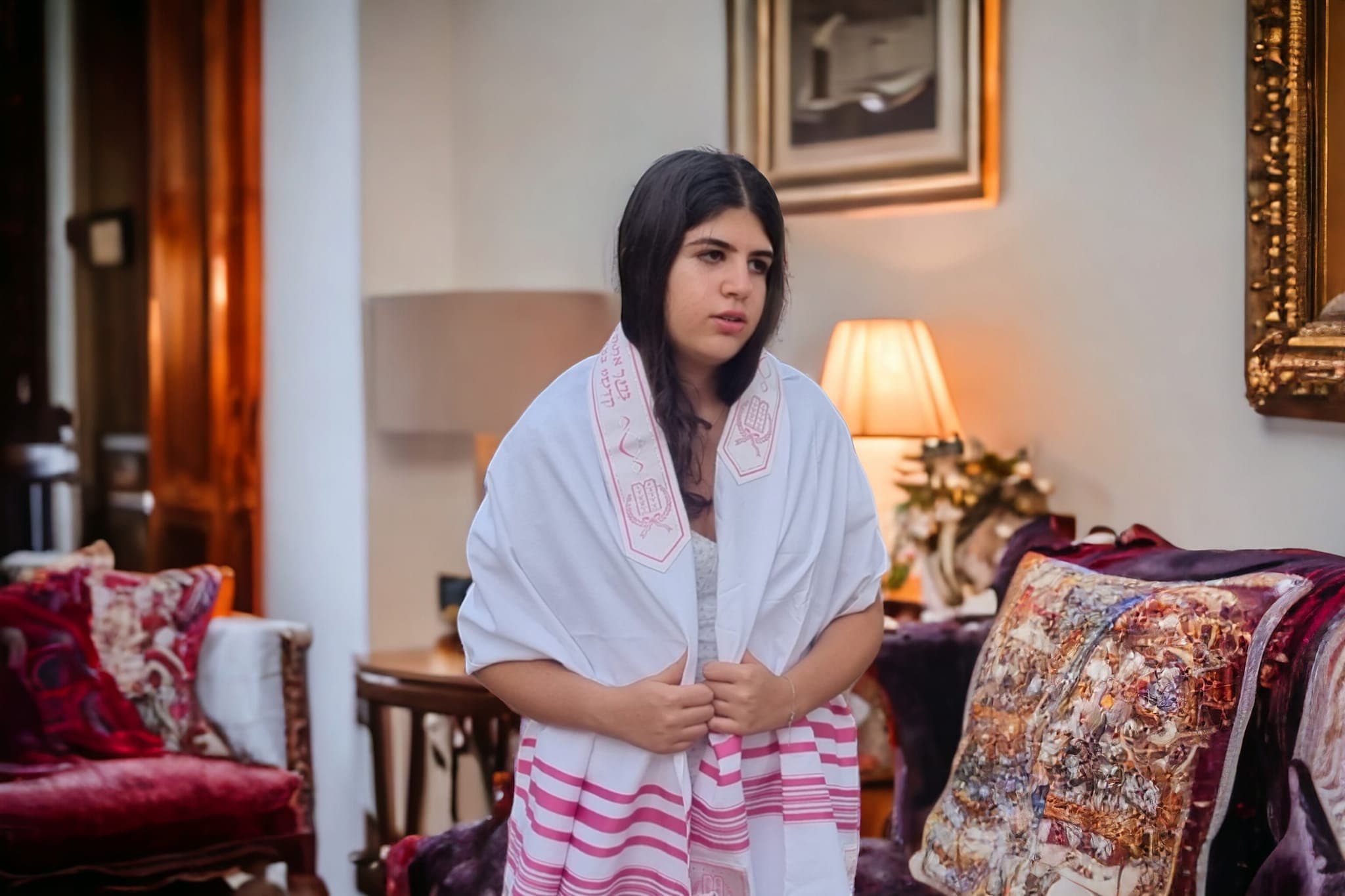 Pink Acrylic Tallit Prayer Shawl for Women / Bat Mitzvah Gift