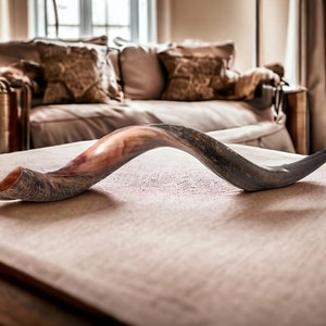 Large Kudu Shofar Horn from Israel, Half Polished Yemenite Shofar, Easy to Blow, Free Anti-Odor Spray & Blowing Guide, 32&quot;-34&quot;