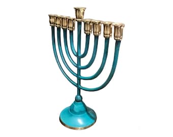 Menorah Hanoucca 9 branches 25 cm - Menorah Hanoucca moderne et contemporaine Chanukia en laiton - Cadeau judaïque juif